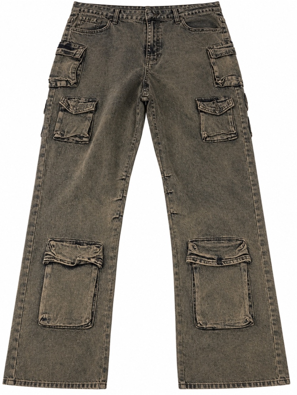 Utility Cargo Pocket Straight-Leg Jeans in Washed Brown